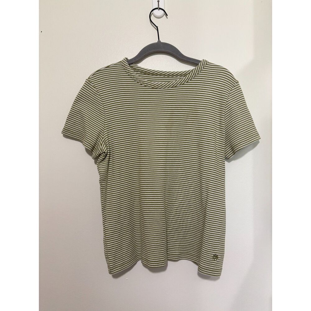 Isaac Mizrahi Live Striped Tee Green White Cotton T Shirt M Cottagecore Soft